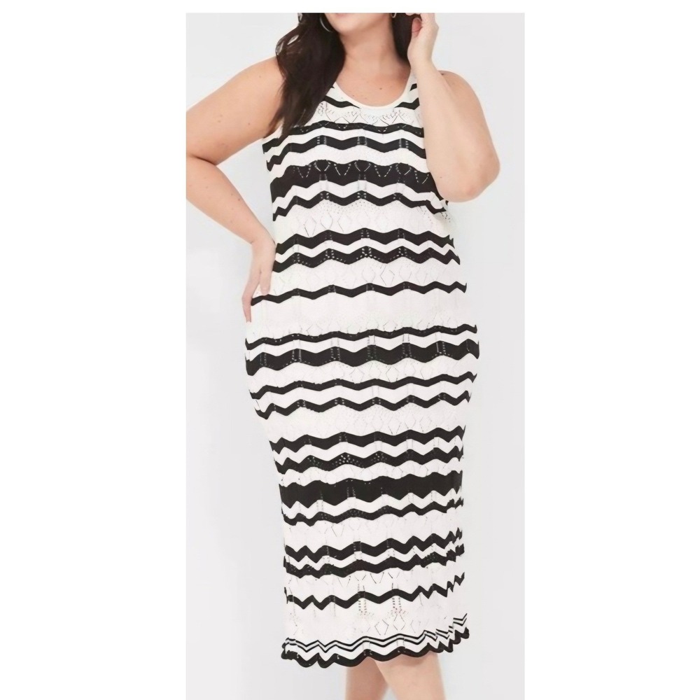 Lane Bryant Black White Chevron Pointelle Knit Sleeveless Midi Dress Plus 18/20